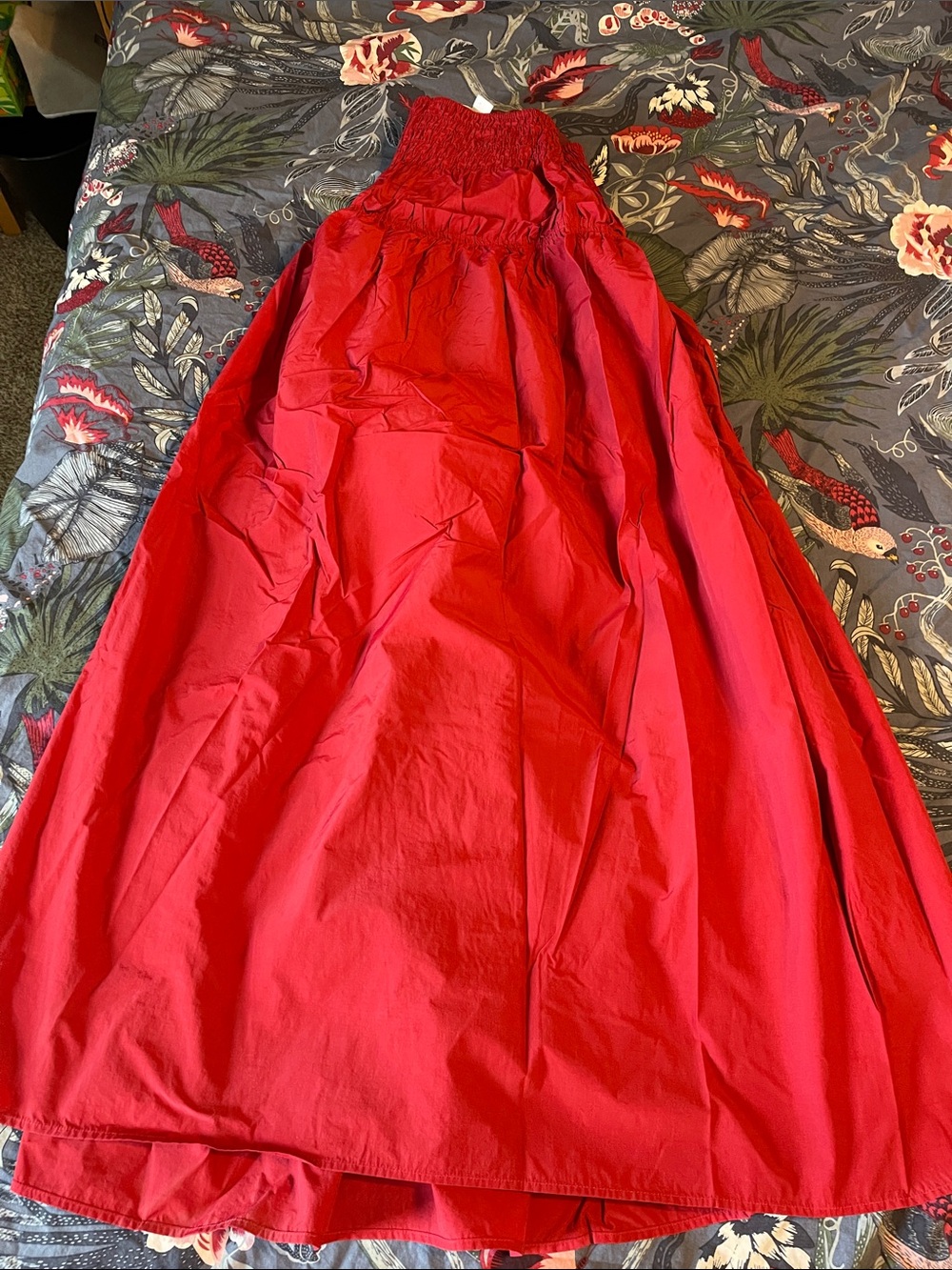 Anthropologie Bold Red Maxi Skirt with Smocked Waist